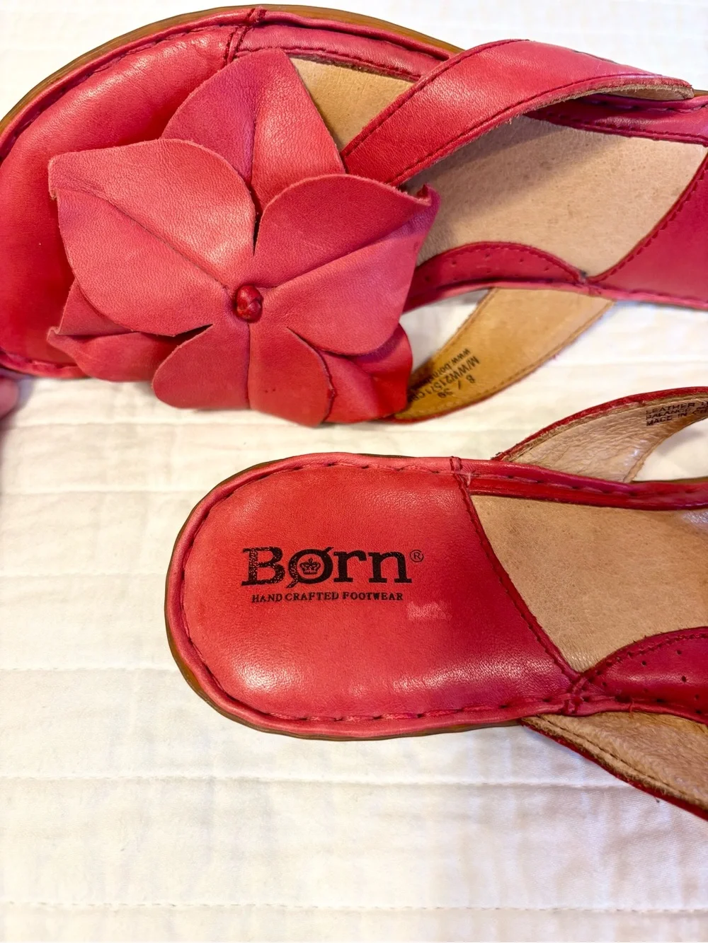 Born Red Leather Floral Slide Sandals